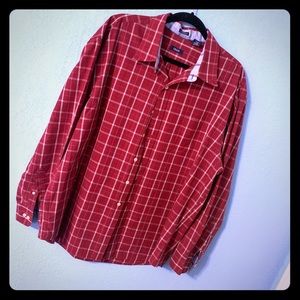 Izod Red Plaid Button Down Long Sleeve Shirt